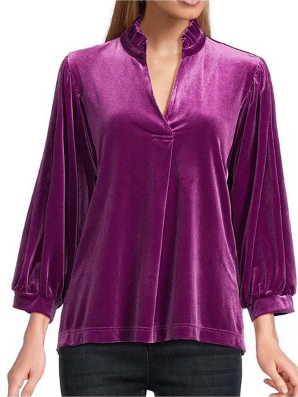 John Mark, Med, Velvet Split-Neck Blouse in Purple. NWT